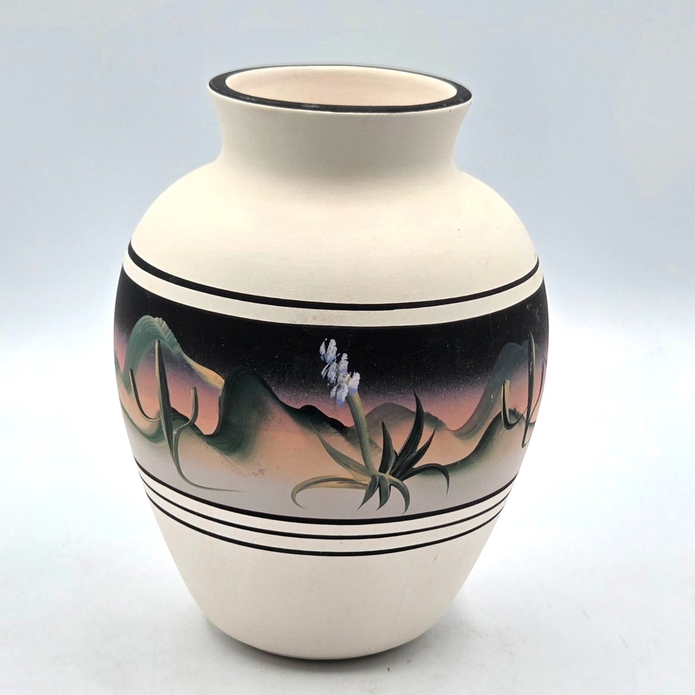 Vintage New West Pottery Aztec Southwestern Desert Hand Painted Vase 6.25"